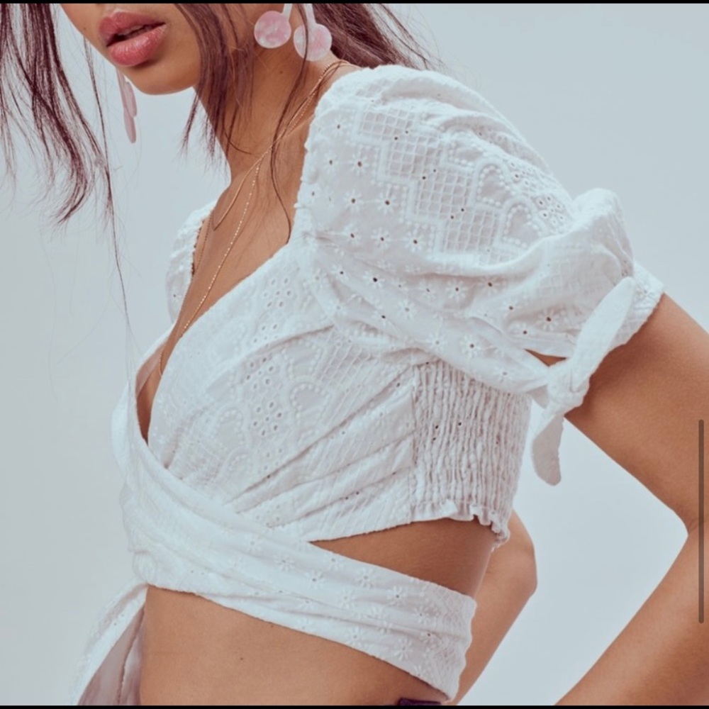 For Love and Lemons Charlotte Eyelet Wrap Top